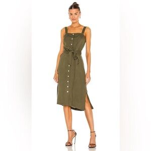 Rails Clement Button Front Midi Dress In Army Green with Tie Waist